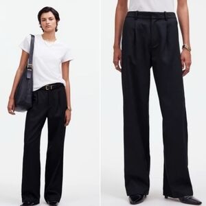 Madewell True Black Slouchy Straight Wide Leg Pants In Drapey Twill Size 6P NWT